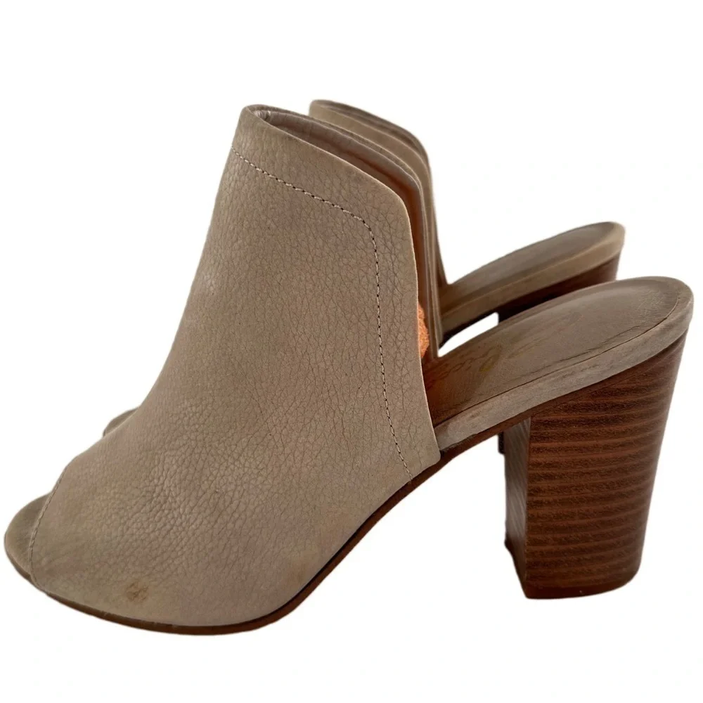 Sbicch womens ankle booties size 9 beige nubuck leather slip on mules
